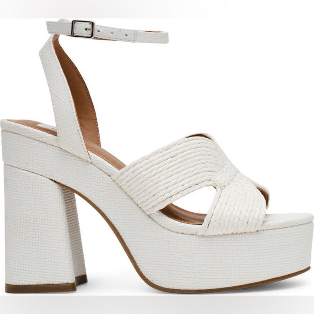 DV by Dolce Vita Waylan Raffia Platform Ankle Strap Sandal White Platform 11